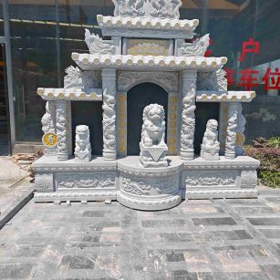 克拉玛依芝麻白中国黑石材套墓 花岗岩墓碑